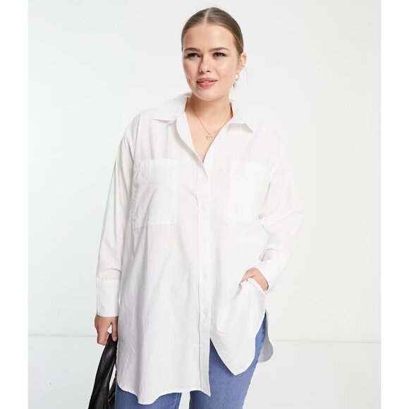 New Abercrombie & fitch Front Pocket Detail Oversized Shirt in White Women Sz MP - Picture 1 of 8